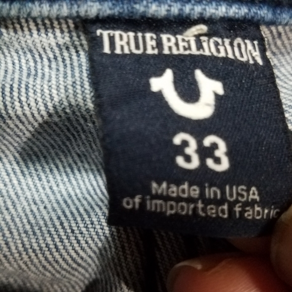 Vintage True Religion Jeans 33 Stovepipe Medium/Dark Wash Sand Blasted Raw Hem - Picture 2 of 14
